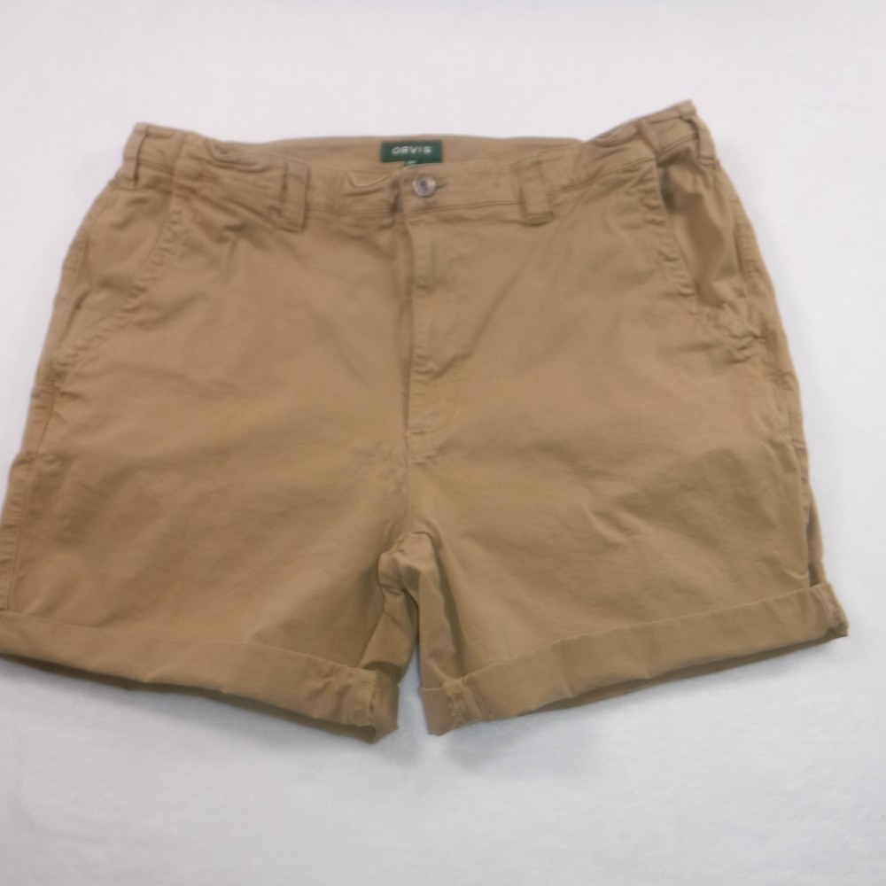 Orvis Mens Khaki Chino Shorts Tan Cotton Size 40 Flat Front‎